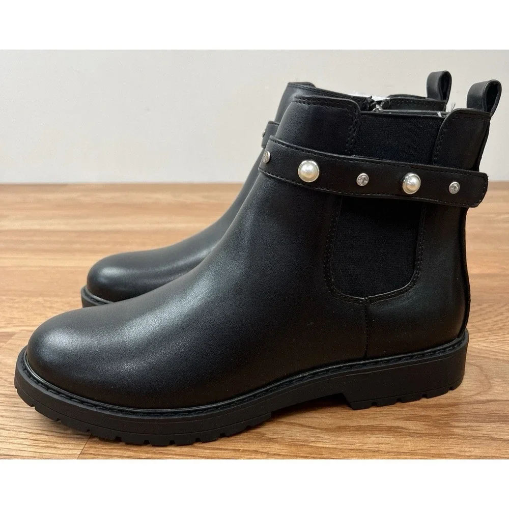 Marc Fisher Kids Jade Strap Black Chelsea Boots Big Girls Size 5 Zip Close NEW